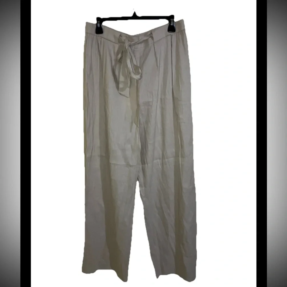 Alex Marie NEW linen pants Wide Leg Tie Front Pull On women's Size L Oat Beige - Picture 2 of 7